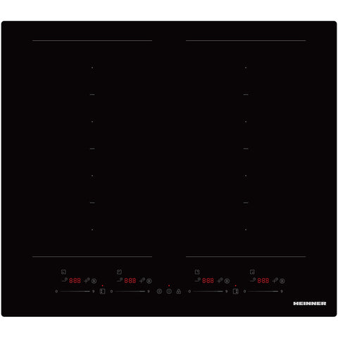 Heinner inductiekookplaat bovenaanzicht met 4 kookzones, digitale displays en touch-bediening