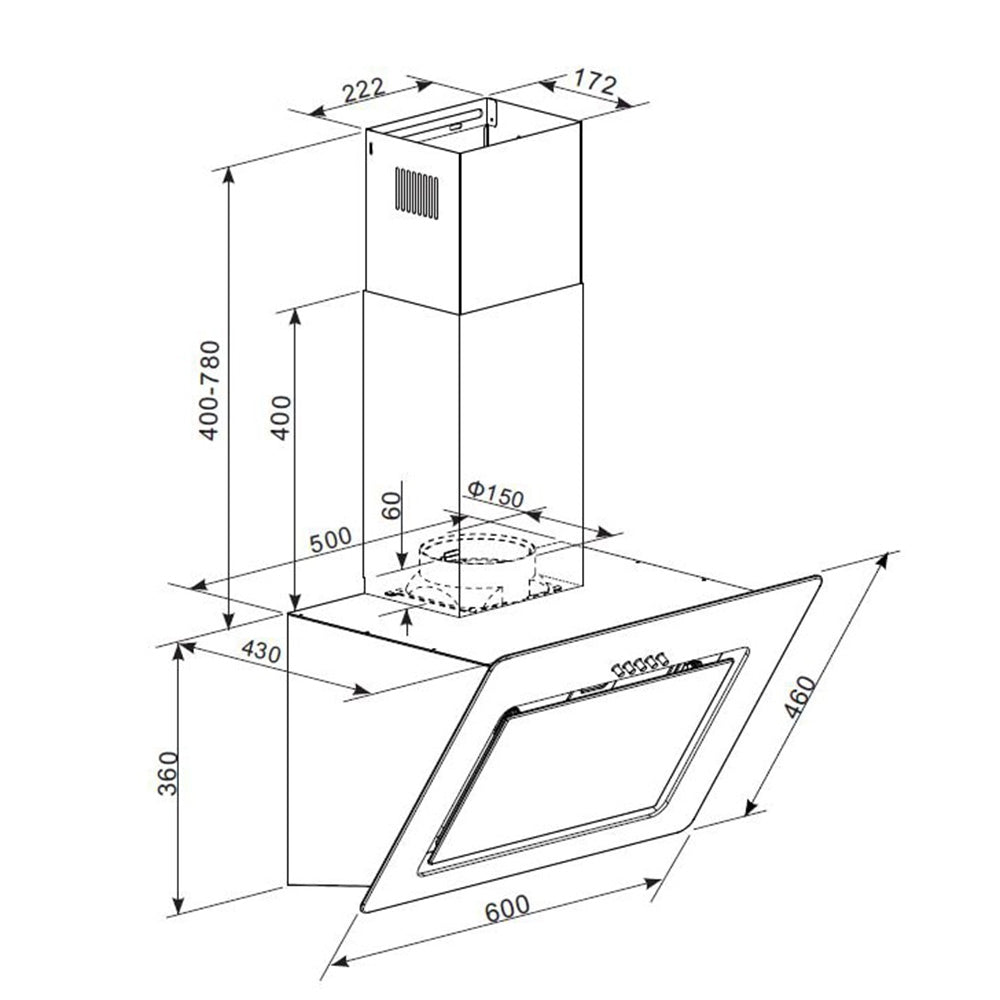 Heinner DCH-650RGBK Schuine Afzuigkap 60 cm – 3 Snelheden