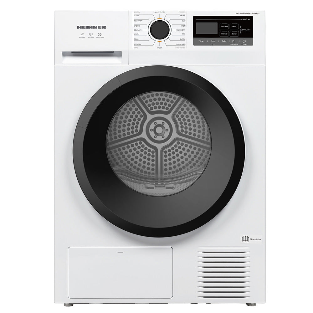 Heinner HHPD-M8N13PBKE++ Warmtepompdroger – 8 kg – Anti-Kreuk