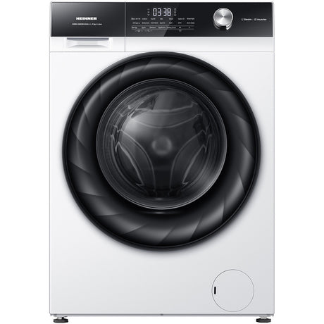 Heinner HWM-HMK9014IVA+++ wasmachine frontaanzicht wit met zwarte trommel en digitaal display 03:38