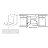 Technische tekening Heinner HDW-BIM60514E++ met afmetingen: hoogte 815mm, breedte 598mm, inbouwmaten en installatie-inst