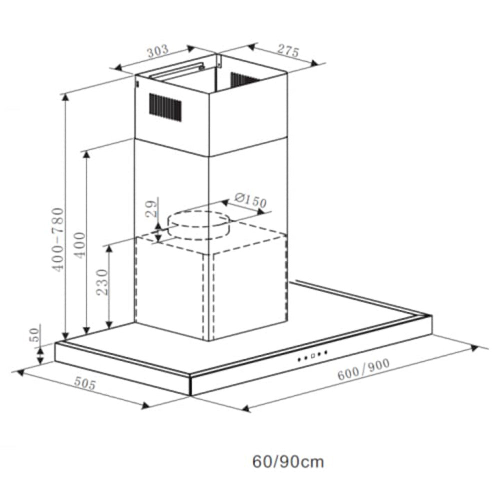 Heinner DCH-6590TIX Wandschouw Afzuigkap 90 cm – 3 Snelheden – Touch