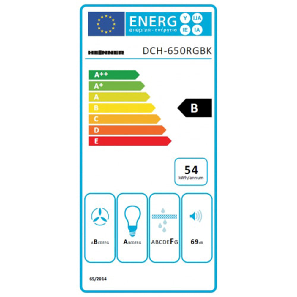 Heinner DCH-650RGBK Schuine Afzuigkap 60 cm – 3 Snelheden