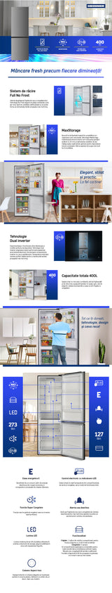 Heinner HCNF-HM400INVXE koel-vriescombinatie – 400 liter – No Frost – inverter – energielabel E – rvs-look