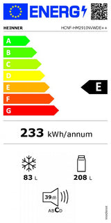 Heinner HCNF-HM291INVWDE koel-vriescombinatie – 291 liter – No Frost – inverter – waterdispenser – energielabel E – wit