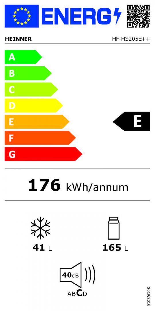 Heinner HF-HS205E koel-vriescombinatie – 206 liter – energielabel E – wit